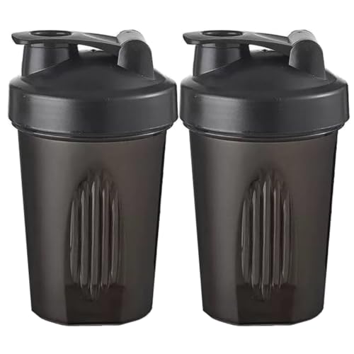 CHNLML Protein Shaker Bottle 400ML/16Oz w. Shaker Ball for Protein Shake, Shaker Bottle with Mixing Ball, Leak-Proof, BPA-Free, for Gym, Workout, Juice Mixer (Black Lid/Black Cup, 2 Bottles)
