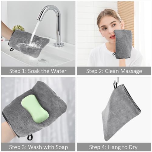 HOTUT Frottee Waschhandschuhe, 8er Set Waschhandschuhe，Waschlappen, Mikrofaser-Waschhandschuhe, Wiederverwendbare Make-up-Entferner Handschuhe, Weiches Gesichtshandschuh, 20x15CM
