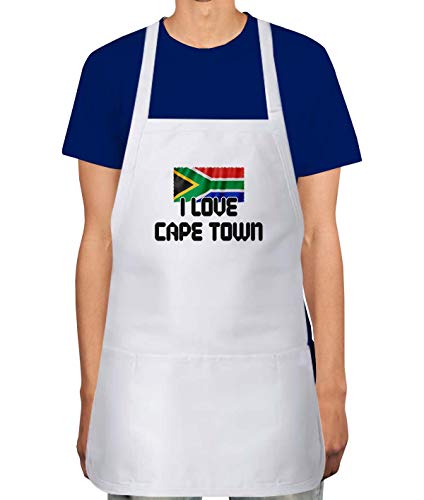 Makoroni - I LOVE CAPE TOWN South Africa South African Apron Adjustable Kitchen Chef Apron with 2 Pockets Cooking Baking, DesZ49