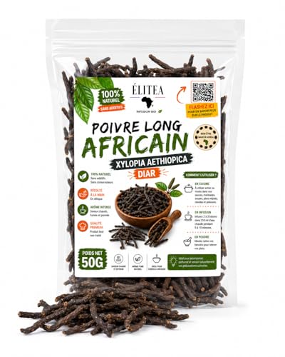 Poivre de Selim (Baie de Selim) – Poivre Long Africain (Diar) 50 g – Xylopia aethiopica – Épice pour Café Touba, Cuisine Africaine & Infusion – 100% Naturel – ELITEA