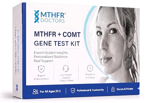 MTHFR+COMT Methylation Genes Test Kit. 1-on-1 Live Expert Support by Phone 7 Days A Week. Includes C677T A1298C & V158M Variants for Methylation and Wellness Analysis. Results in 2-5 Days. Ages 0+