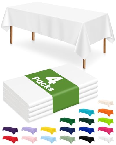 Image of LANLISA 4 Pack White Plastic Table Cloth Disposable, 54 x 108 Inch