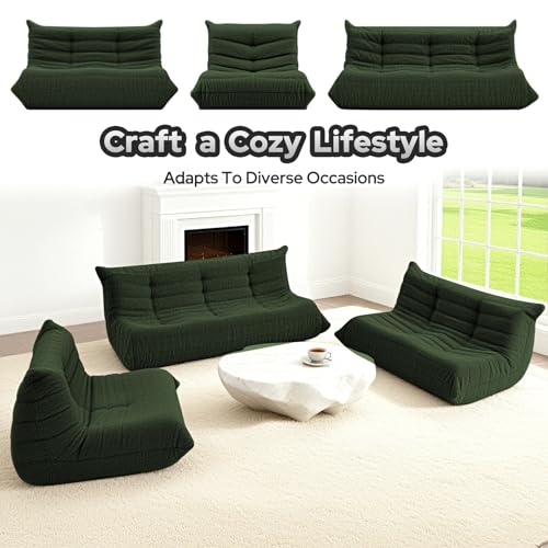 Image of HABUTWAY Bean Bag Chairs Fireside Lazy Floor Sofa,2 Seater,Green | Soft Teddy Fleece 2 Seater Sofa with High-Resilience Foam Filling,Beanbag for Living Room, Bedroom, Office