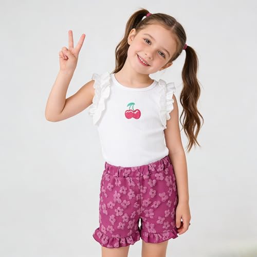 Image of Ayzozuy Kid Girl Clothes Shorts Set 2 Piece Outfits Summer Casual Short Sleeve Top and Shorts Set for Girls 4-7