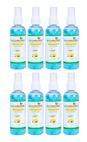 Image of Ecomoms Hand Sanitizer 100ml 99.99% Effective Against Germs -75% Alcohol | Skin Friendly and Safe for Kids | Instant Germ-Free Protection (100ml, Pack of 8)