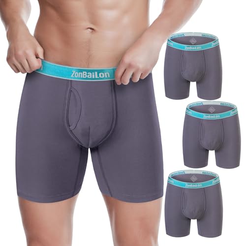 ZONBAILON Mens Boxer Briefs Open Fly Bulge Pouch Underwear