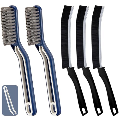 5 PCS Crevice Cleaning Brush, Multifunctional Hard Bristle Grout Cleaner Brush, Bathroom Cleaning Brush Tool with Clip,Kitchen Brush for Household, Kitchen, Window, Sink, Toilet, Grout