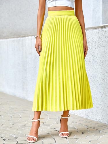 Trend Women's Summer Basic Skirt Solid Color High Waist Pleated Elegant Office Skirt Business For Beach4
