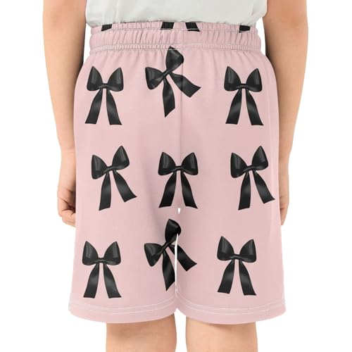 Black Bows Athletic Shorts with Zipper Pockets, Youth Boys Athletic Running Shorts for Summer3