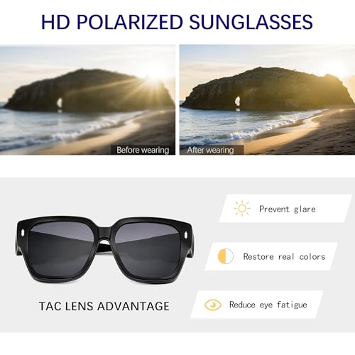 Image of Men's Polarized Sunglasses, Square Rubber Frame Carbon Fiber Temple Fishing Driving Sun Glasses UV Protection RFS8205