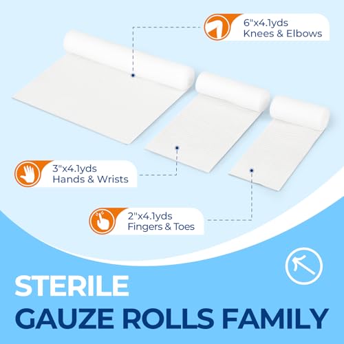 Image of Sterile Gauze Rolls, 3in x 4.1 Yards, Conforming Stretch Gauze Bandage, Pack of 12, Firm Support for Dressings and Splints, Latex-Free First Aid Supplies Individually Wrapped with Bonus Tape
