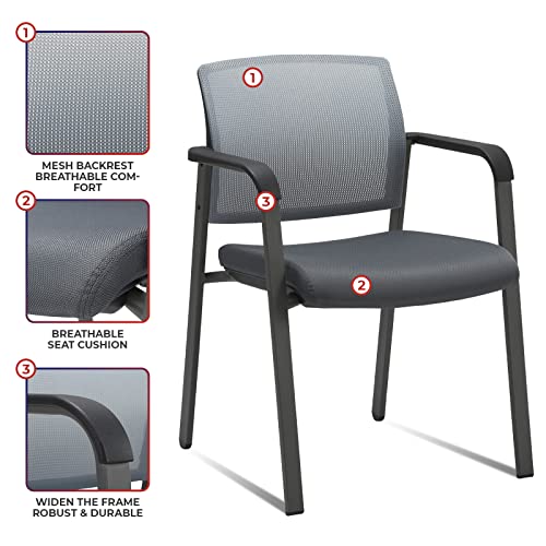 Clatina Guest Reception Stacking Office Chairs With Arm, Mesh Back Waiting Room Chair With Upholstered Fabric Seat And Ergonomic Lumbar Support For Office Conference School Church, Grey #TOP2