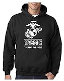 Lucky Ride USMC Logo Sweatshirt The Few The Proud The Marines Mens Hoodie Pullover (Large) Black