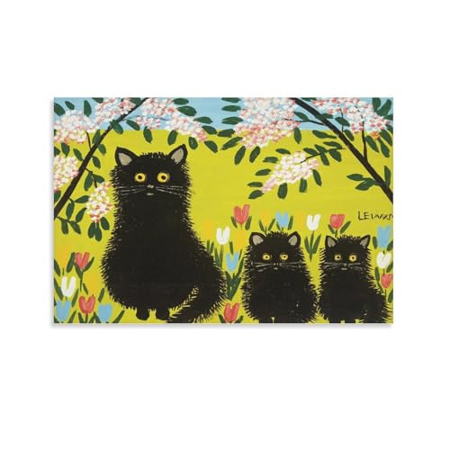 Maud Lewis Leinwanddruck, Motiv: Drei schwarze Katzen von Maud Lewis, Wandkunst, Poster, Rollen, Leinwand, Gemälde, Bild, Wohnzimmer-Dekoration, Zuhause, 20 x 30 cm