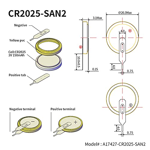 Eemb 10 Pack Cr2025 Battery Cr2025 3V Button Cell Battery With Solder Tabs Li-Mno₂ Non-Rechargeable Battery For Pokemon, Gameboy Color, Gameboy Advance Game Battery Replacement #TOP6