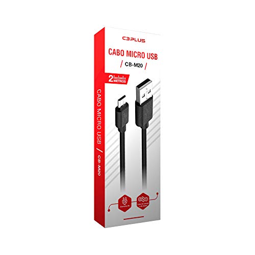 Cabo USB-Micro USB C3Plus CB-M20BK 2M Preto - Compatível com Android USB-Micro Corrente 2A