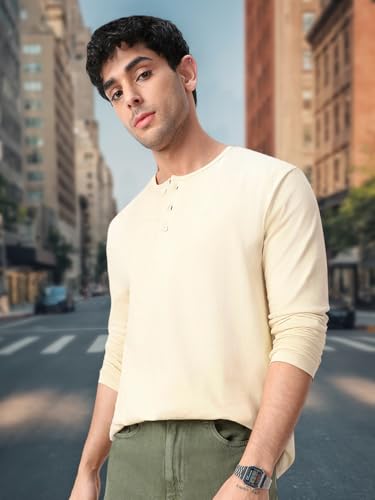 Image of Urbano Fashion Men's Solid Henley Neck Slim Fit Full Sleeve Cotton T-Shirt