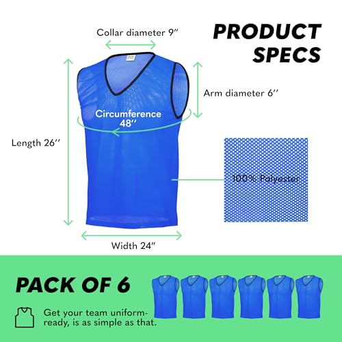 GSi Sports Pinnies – Packs of 6 or 12 – Free Size – Mesh Training Vests for Soccer, Basketball – 5 Color Options