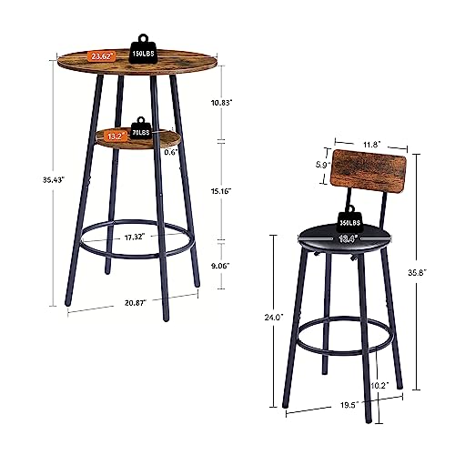 Image of Round Bar Table and Chairs Set for 2,3-Piece Pub Table Sets with 2 PU Upholstered Stools and Counter Height High Top Table,Space Saving,for Dining Room Small Space Apartment (Brown)