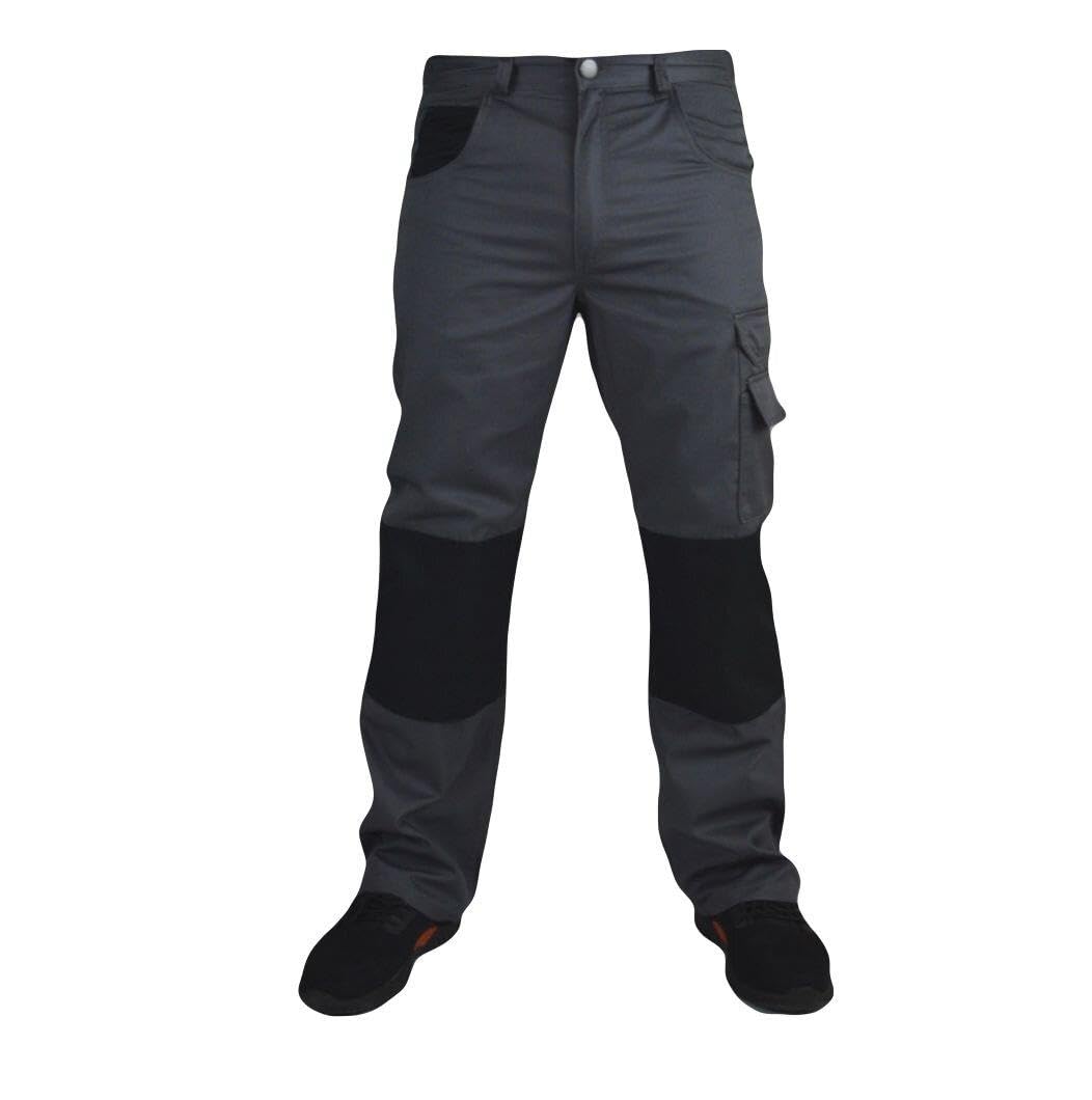 Popoqo Men's Grey Combat Cargo Work Trousers Chinos Knee Pad Pockets Uk Summer Workers Pants 36W / 32L