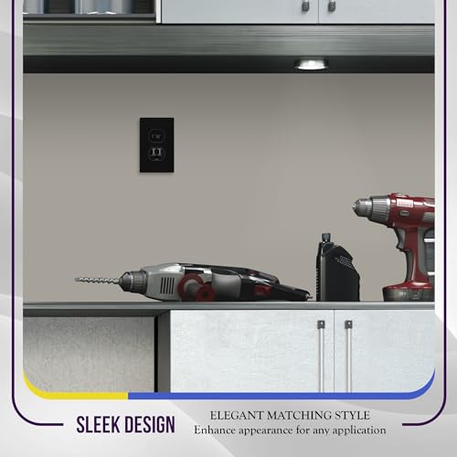 Image of ENERLITES Screwless Duplex Wall Plate, Child Safe Receptacle Outlet Cover, Standard Size, 1-Gang 4.68 inch x 2.93 inch, Unbreakable Polycarbonate Thermoplastic, UL Listed, SI8821-BK-5PCS, Black, 5 Pack