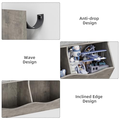 Amyove 2 Set Kids Bookshelf and Bookcase Toy Storage Multi Shelf with Cubby Organizer Cabinet and Drawers for Boys Girls, for Children's Room, Playroom, Hallway, Kindergarten, School (Grey)