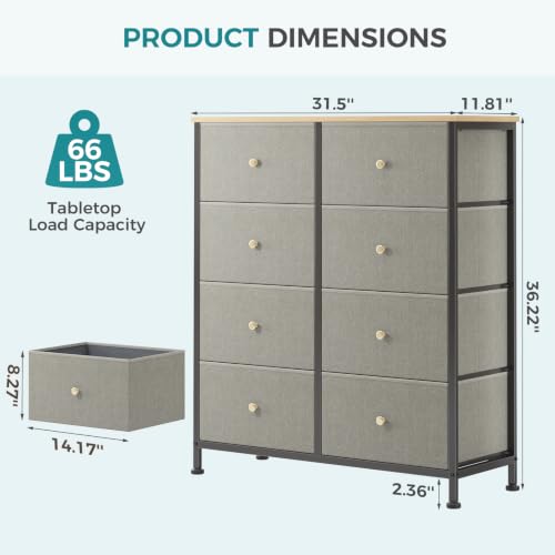 Image of OLIXIS 8 Drawer Storage Dresser for Bedroom, Closet Organizers Units | Fabric Dresser with Wooden Top, Chest of Drawers Clothes Storage, Tower Cabinet, TV Stand Furniture, Dark Green