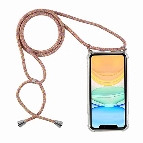 Bigcousin Funda con Cuerda Compatible con Samsung Galaxy J4 Plus/J6 Plus,Ultrafina Suave Transparente TPU con Ajustable Collar Cadena Cordón,Arcoiris Amarillo