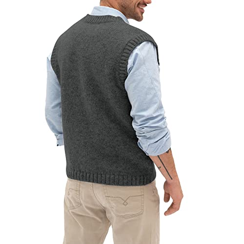 Aoysky Sweater Vest For Men V Neck Sleeveless Chunky Cable Knit Sweaters Pullover Casual Relaxed Fit Solid Plain Vest Dark Grey #TOP1