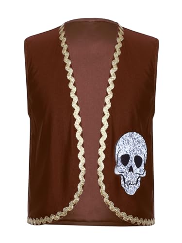renvena Unisex Pirate Vest for Kids with Skull Bones Print Open Front Sleeveless Cardigan Waistcoat3