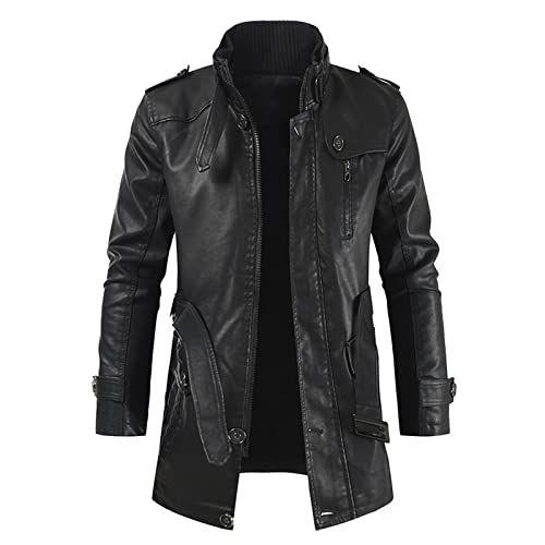 Ostely Men's Winter Casual Leather Jacket Zipper Long Sleeve Stcollar Trench Coat Lightweight Long-Sleeve Full-Zip Jacket Clothes For Men #TOP1