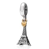 The Paris Eiffel Tower Charm with Golden Heart Authentic 925 sterling silver for European Bracelet