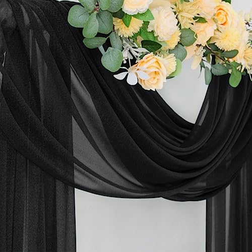 Image of Socomi Black Sheer Gothic Wedding Draping Fabric 29 inch x 20Ft 2 Panel Outdoor Curtain Arch Drapes Extra Long for Bridal Baby Shower Ceremony Birthday Party Decor