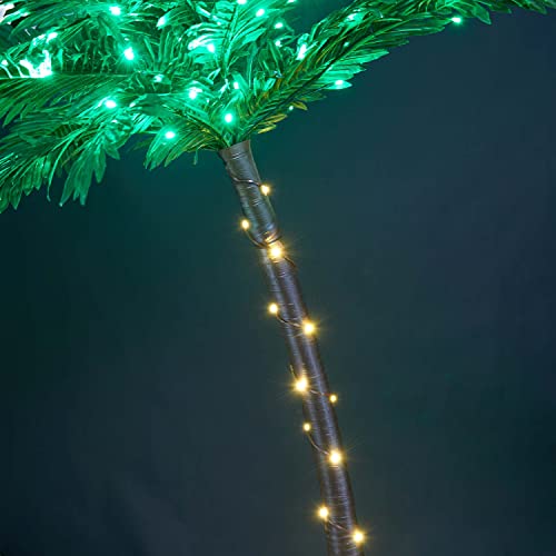 LIGHTSHARE 7FT Lighted Palm Tree, Green LED Artificial Tree for Patio, Poolside, Tropical Summer Décor, Indoor Outdoor Use