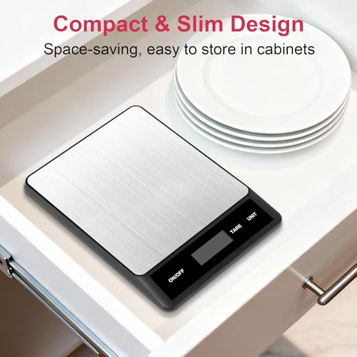 Alyvisun Electronic Kitchen Scales, 5kg-1g Cooking Weighing Scales with 6 Units, Tare Function and LCD Tilted Display, Stainless Steel Design - Image 7
