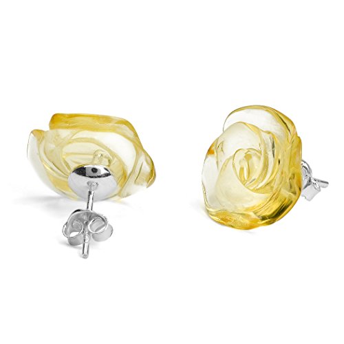 Ian and Valeri Co. Light Amber Sterling Silver Rose Earrings Stud2