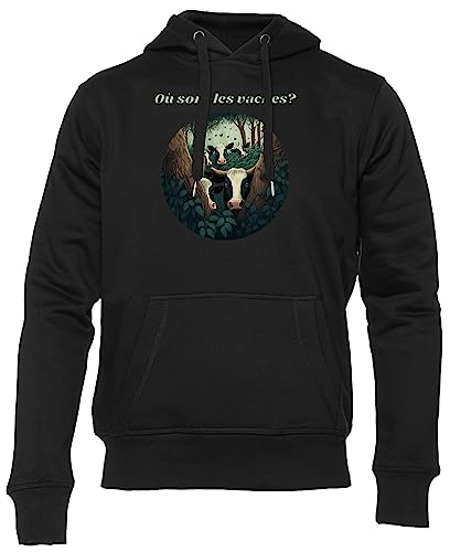 Sweat à Capuche Où sont Les Vaches avec Motif Original Noir