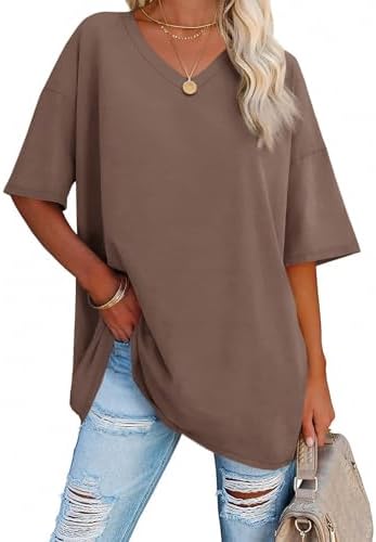 Ebifin Damen T Shirt Oversize Oberteile V-Ausschnitt