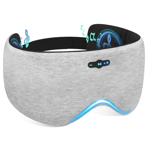 Sleep Mask with Headphones Bluetooth 6.0, 20H Playtime Sleeping Headphones with HD Stereo Speakers for Side Sleepers, Adjustable Blackout Silk Eye Mask for Travel Meditation, Gifts for Women Men(Grey)