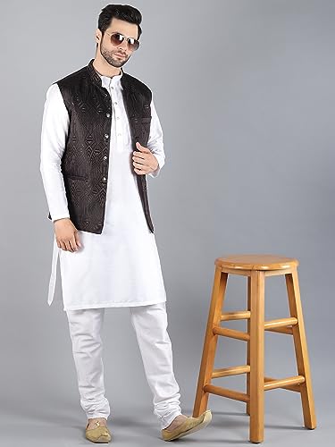 Image of Uri and MacKenzie Men's Silk Blend Kurta Pajama with Designer Ethnic Nehru Jacket /Modi Jacket