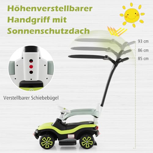 DREAMADE Rutschauto für Kinder, Volkswagen Rutscher mit 3-stufig Verstellbarem Schiebegriff, Verdeck, Geländer, Scheinwerfer, Hupe & Musik, 3-in-1 Rutschfahrzeug für Kinder 1-3 Jahren – Bild 4