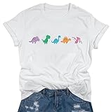 Women Dinosaurs Shirt Cut Teacher Tshirt Dinosaur Graphic Summer Short Sleeve Loose Tee White