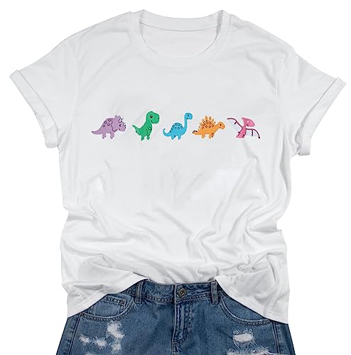 Women Dinosaurs Shirt Cut Teacher Tshirt Dinosaur Graphic Summer Short Sleeve Loose Tee
