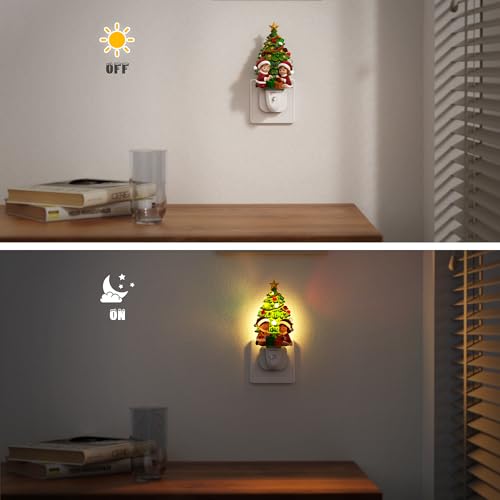 Image of JandCase Christmas Tree & Santa Claus Night Light | 3000K Night Lights Plug into Wall, Cute & Funny Ceramics Christmas Night Light, Kids, 360 Rotatable, Home Party Decor 2 Pack
