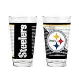 Rico Industries NFL Football Pittsburgh Steelers 16 oz Pint Glasses with Digitally Printed Logo, Practical Set of 2 Classic Drinking Glasses, for Fans, Dishwasher Safe