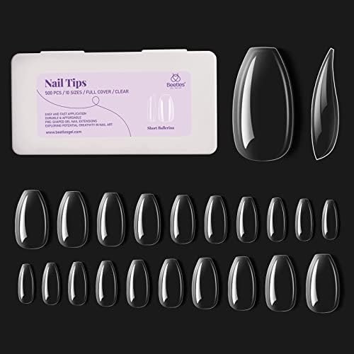 Beetles Short Ballerina False Nails Tips 500Pcs Fake Gel Tips Acrylic Press on Nails Clear Artificial False Nails Need Nail Glues for Acrylic Nail/Dip Nails/Poly Extension Gel Nail Art Gifts