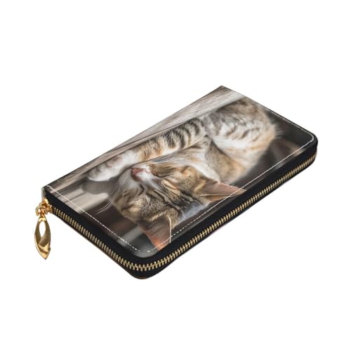 Leather Wallet for Women Men Bifold Wallet Ultra Slim Credit Card Holder Cat Sleeping Ladies Clutch Purse4