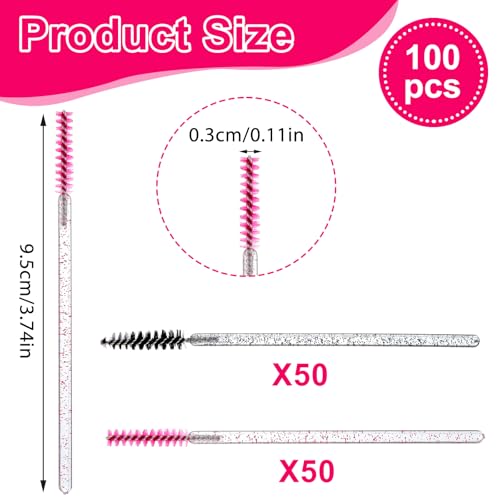 100 Stück Wimpernbürstchen Einweg Wimpernbürste Kristall Wimpern Mascara Bürstchen Augenbrauen Bürste Augenpinsel Wimpernkamm Für Wimpernverlängerungen Augenbrauenkonturen Make Up(Schwarz/Rosa)