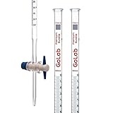 2pcs GoLab Laboratory Class A Burette with PTFE Key Stopcock - 100ml Capacity, 0.05ml Sub Divisions, ±0.03ml Tolerance, Red Graduations - Borosilicate Glass