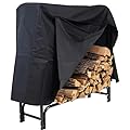 Sunnydaze Outdoor Firewood Log Rack and Cover Combo Set - Black Powder-Coated Steel and PVC - Black Fabric - 4-Foot